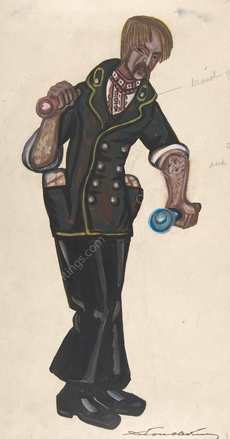 Man in jacket with yellow braid trim by Sergey Yurievich Sudeikin - Hand-Painted Oil Painting Reproduction