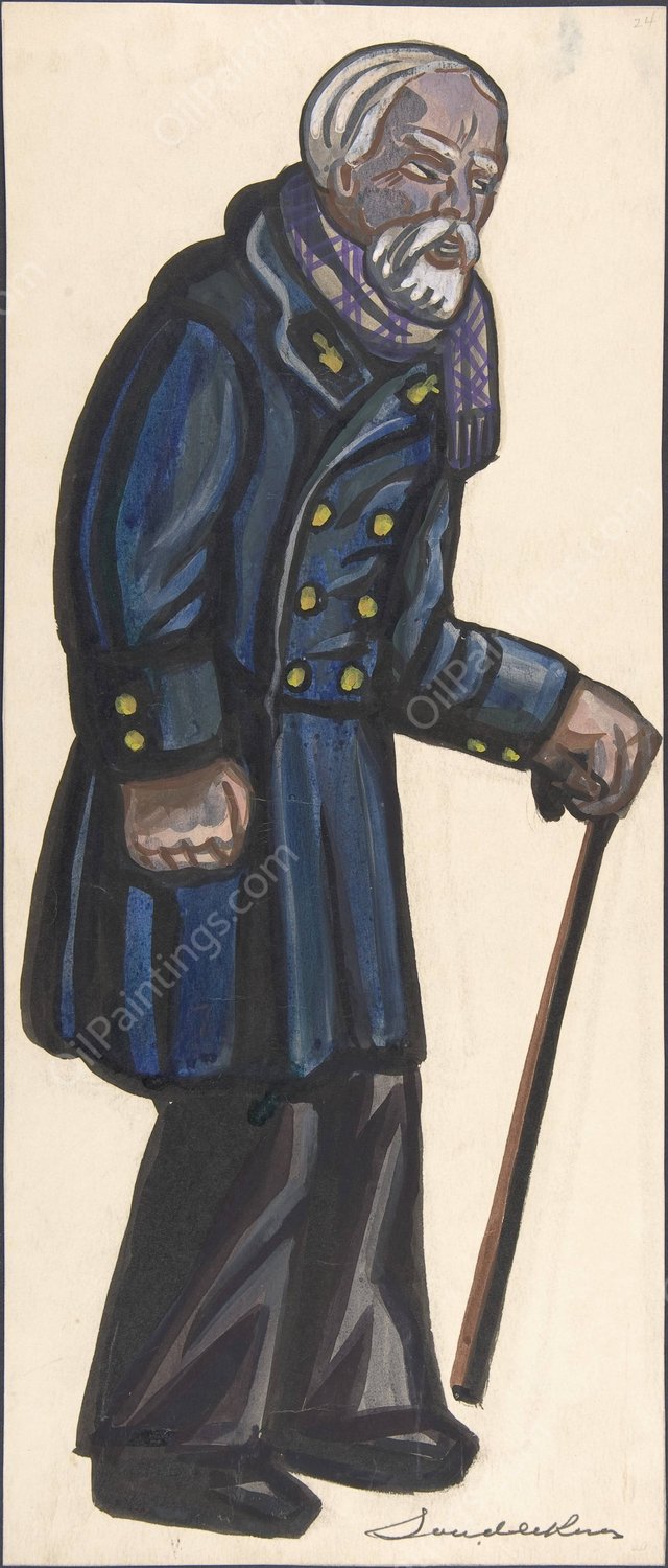 Old man with a cane by Sergey Yurievich Sudeikin - Hand-Painted Oil Painting Reproduction