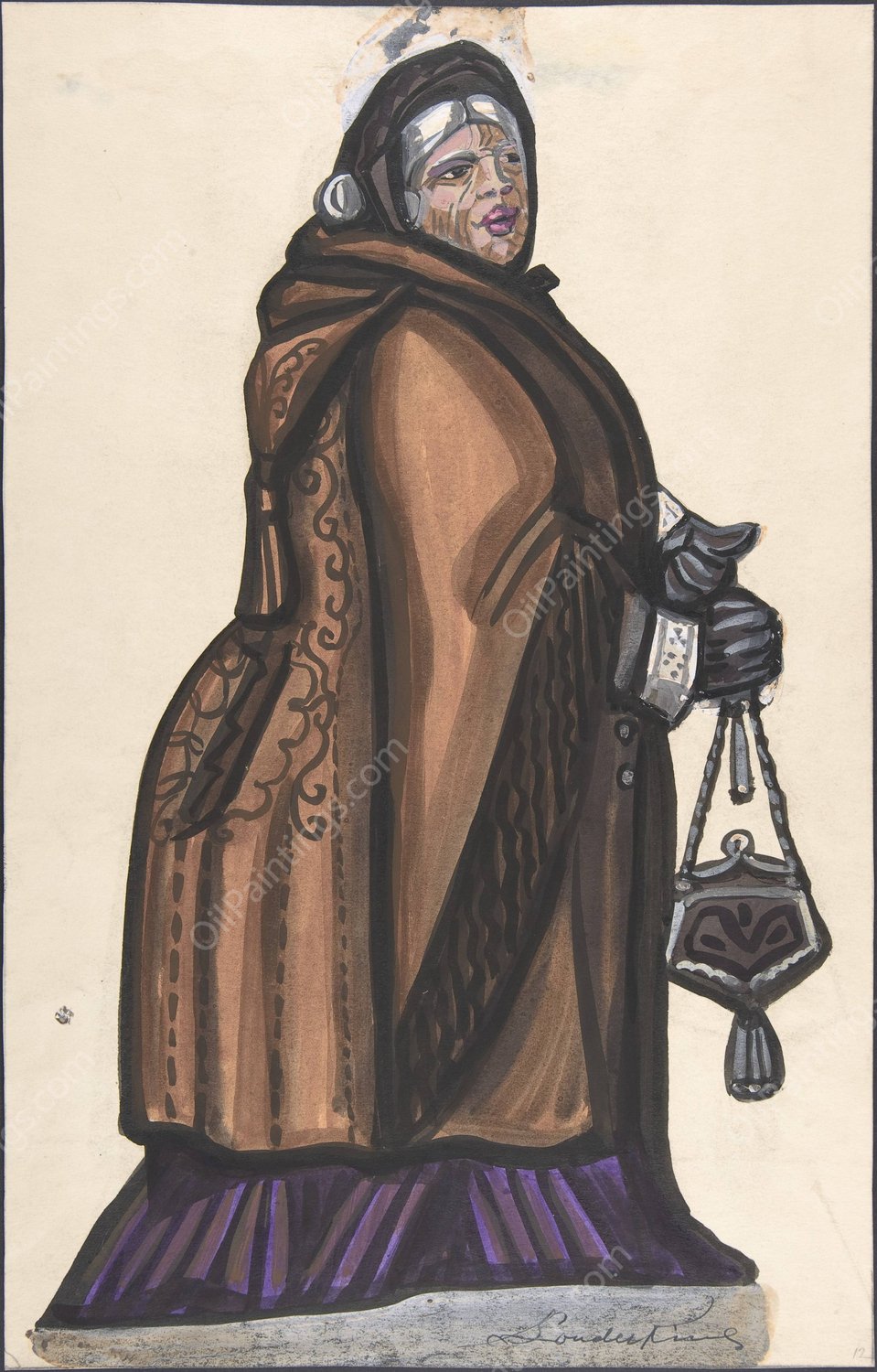 Old Woman in a Brown Coat by Sergey Yurievich Sudeikin - Hand-Painted Oil Painting Reproduction