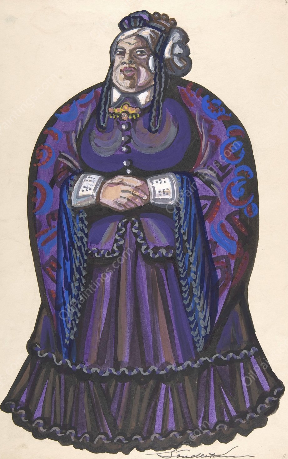Old Woman in a purple dress by Sergey Yurievich Sudeikin - Hand-Painted Oil Painting Reproduction