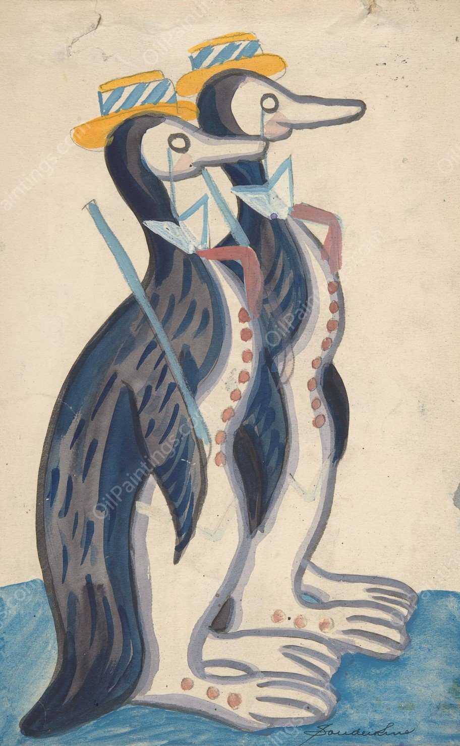 Two penguins by Sergey Yurievich Sudeikin - Hand-Painted Oil Painting Reproduction