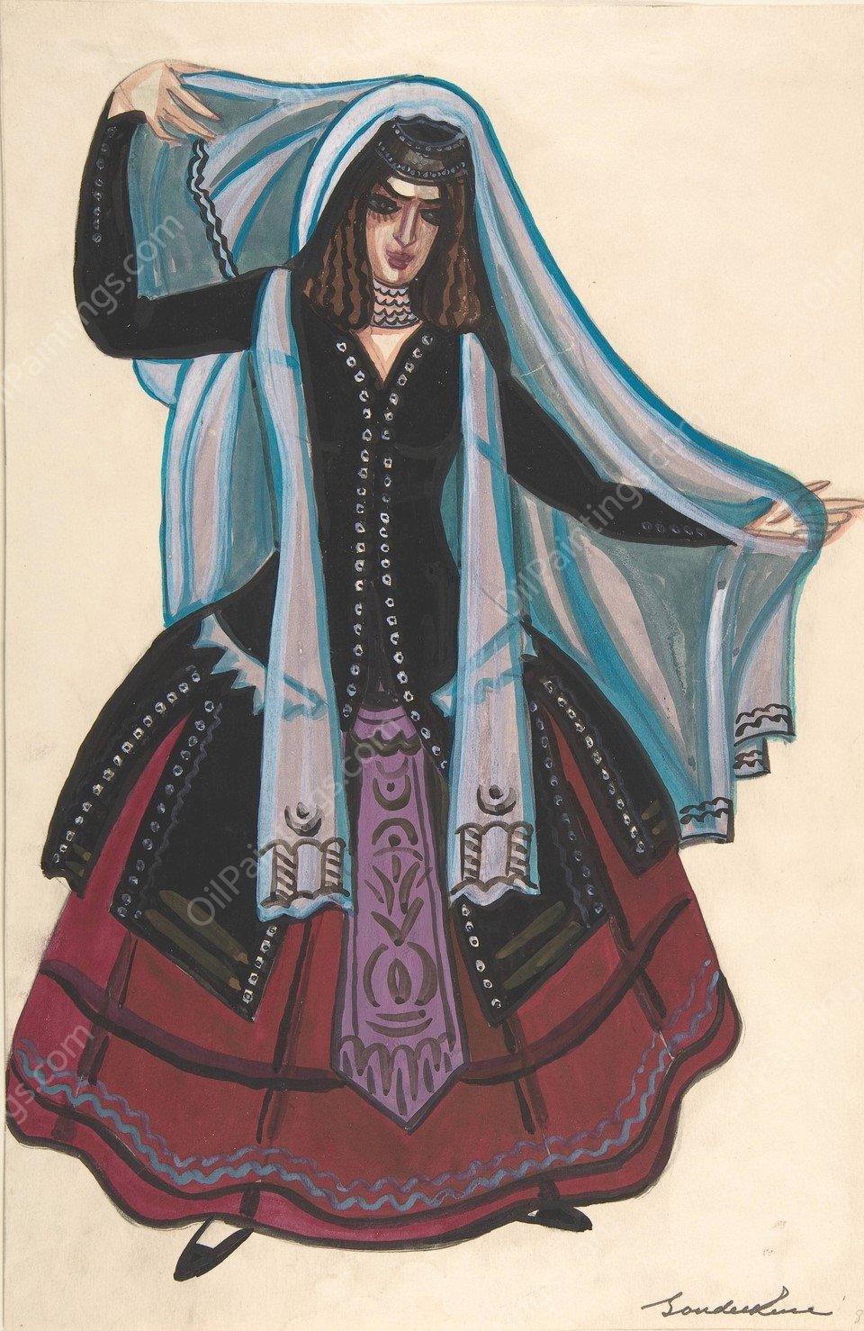 Woman in Arabic costume by Sergey Yurievich Sudeikin - Hand-Painted Oil Painting Reproduction