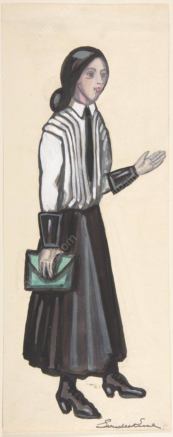 Young woman in a white pleated blouse by Sergey Yurievich Sudeikin - Hand-Painted Oil Painting Reproduction