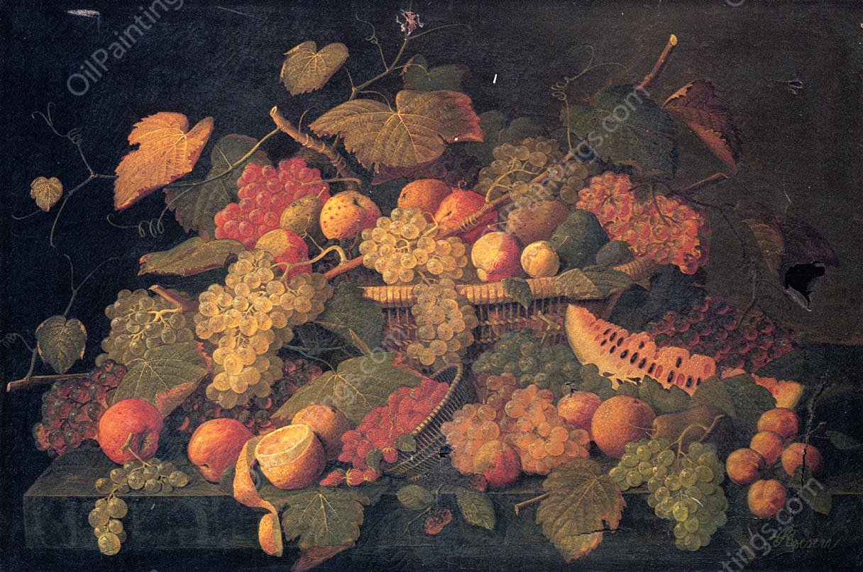 Still Life: An Abundance of Fruit by Severin Roesen - Hand-Painted Oil Painting Reproduction