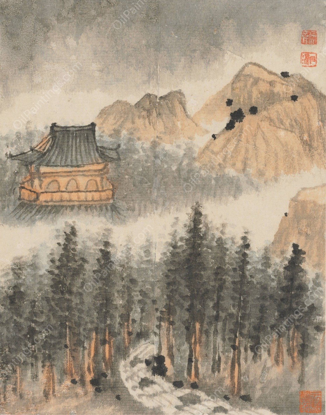 Reminiscences of Qinhuai River pl7  by Shitao - Hand-Painted Oil Painting Reproduction