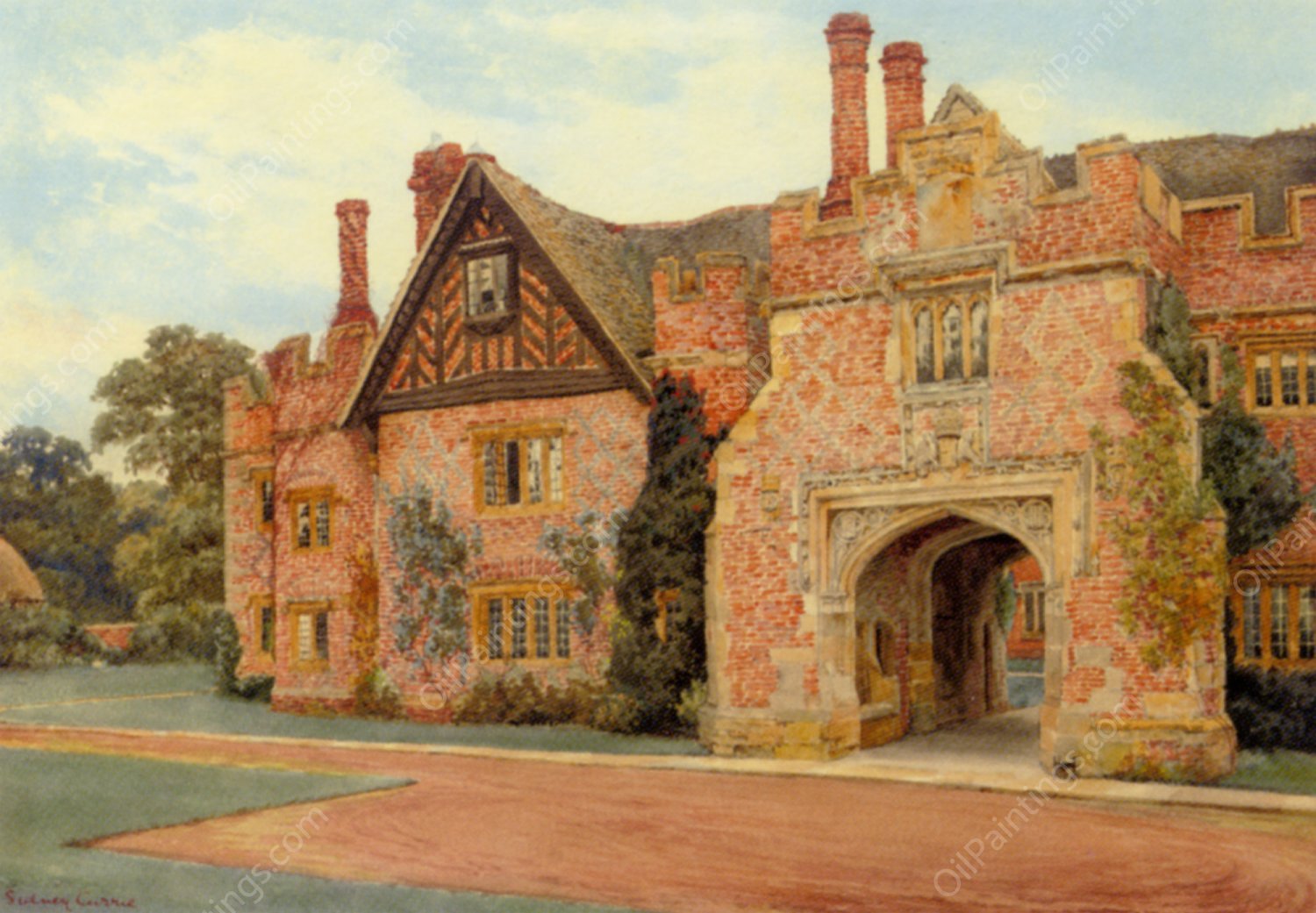 Compton Wynyates Warwickshire by Sidney Currie - Hand-Painted Oil Painting Reproduction