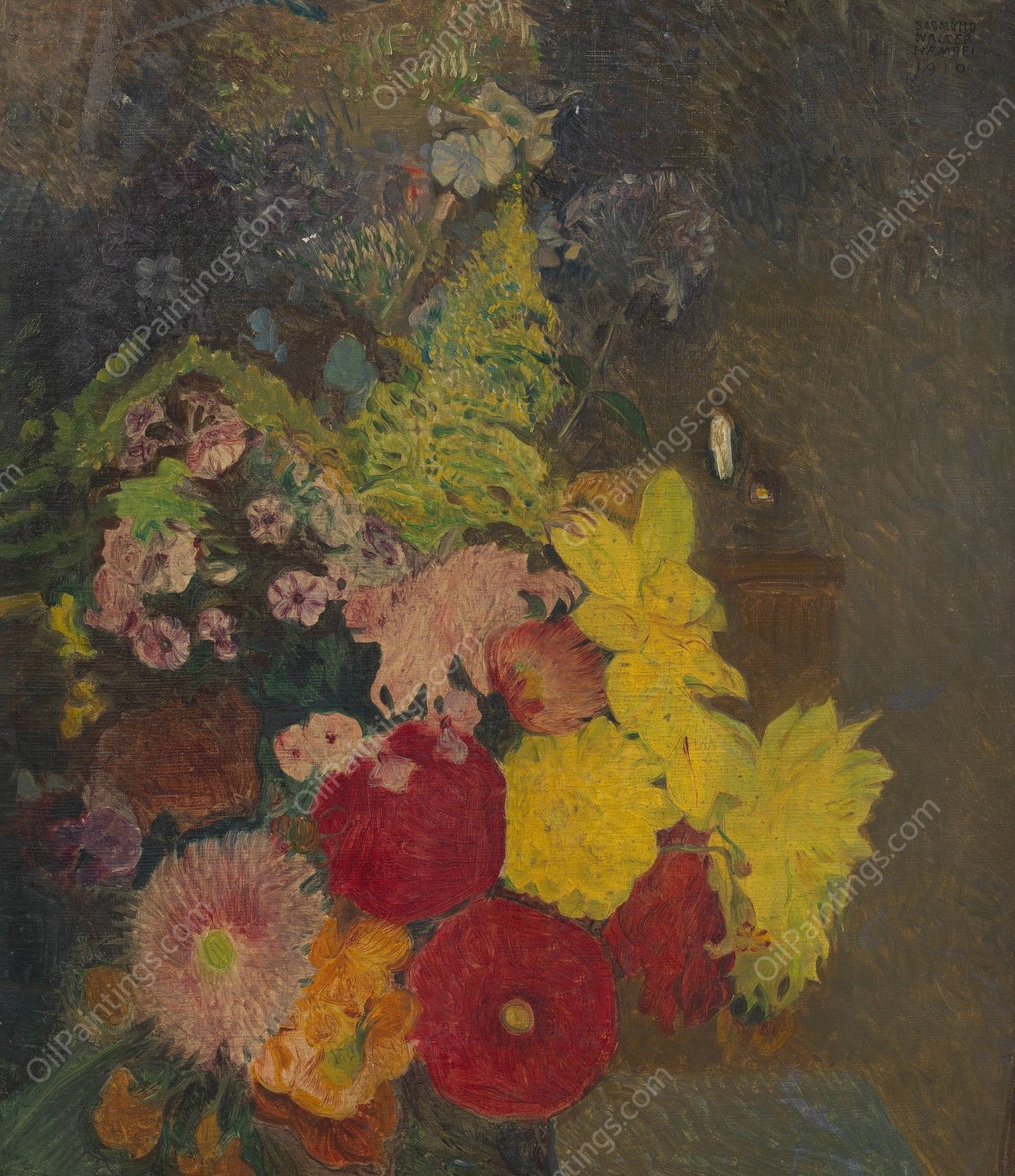 Blumenstillleben  by Sigmund Walter Hampel - Hand-Painted Oil Painting Reproduction