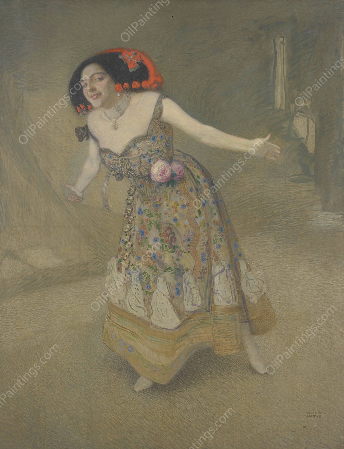 Spanische Tanzerin  by Sigmund Walter Hampel - Hand-Painted Oil Painting Reproduction