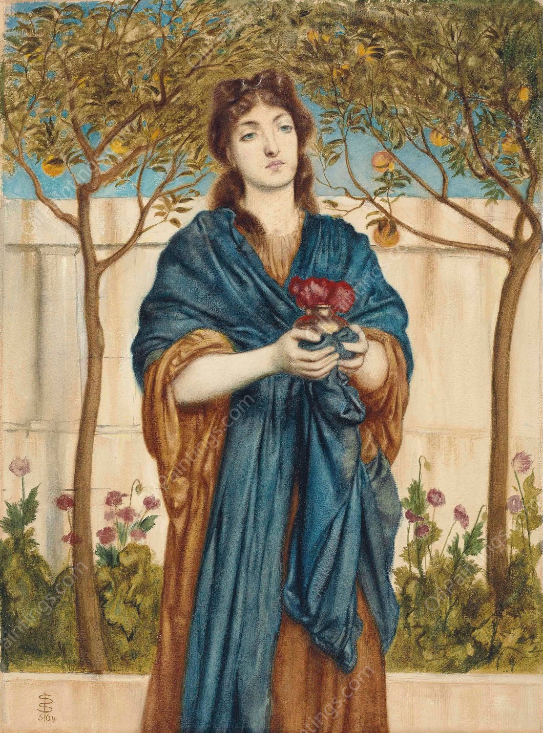 A Priestess of Diana offering Poppies  by Simeon Solomon - Hand-Painted Oil Painting Reproduction