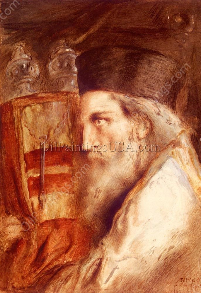 A Rabbi Holding The Torah by Simeon Solomon - Hand-Painted Oil Painting Reproduction
