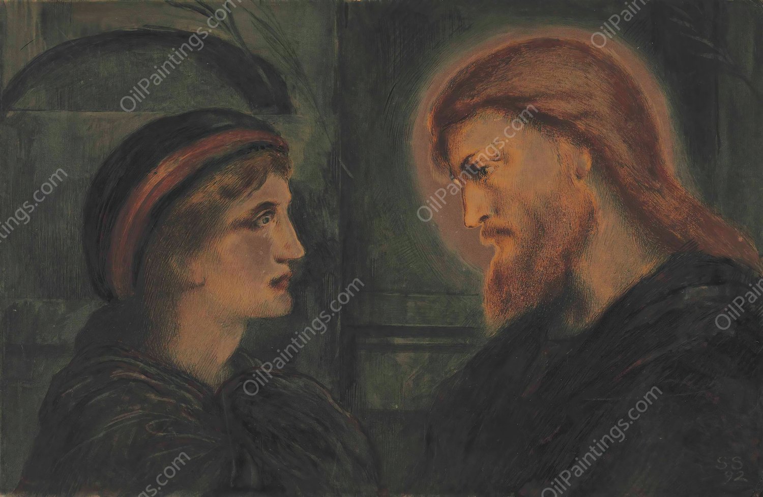 Christ And A Youth  by Simeon Solomon - Hand-Painted Oil Painting Reproduction