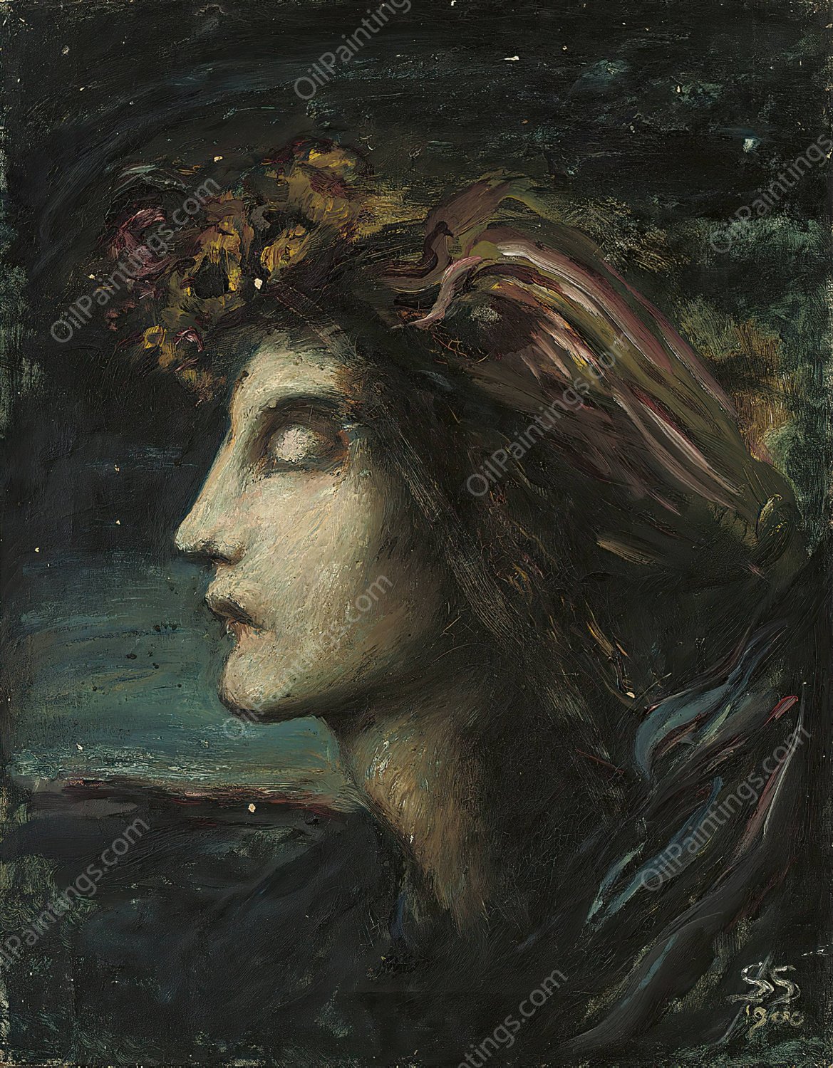 Head study  by Simeon Solomon - Hand-Painted Oil Painting Reproduction