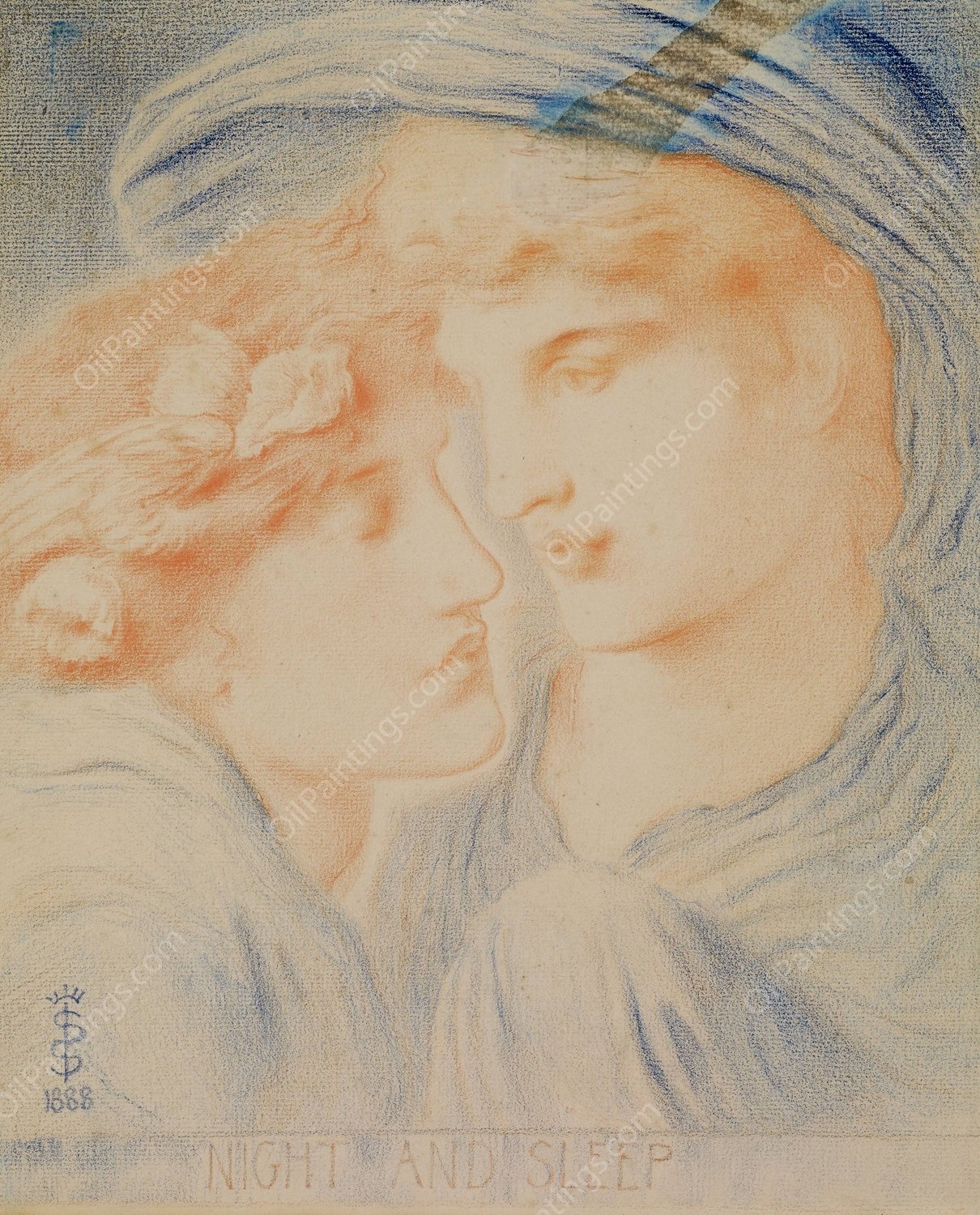 Night and Sleep  by Simeon Solomon - Hand-Painted Oil Painting Reproduction