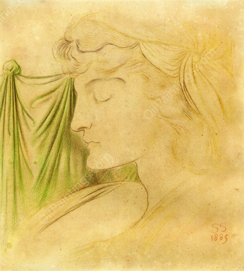 Woman's Head in Profile with Drapery by Simeon Solomon - Hand-Painted Oil Painting Reproduction