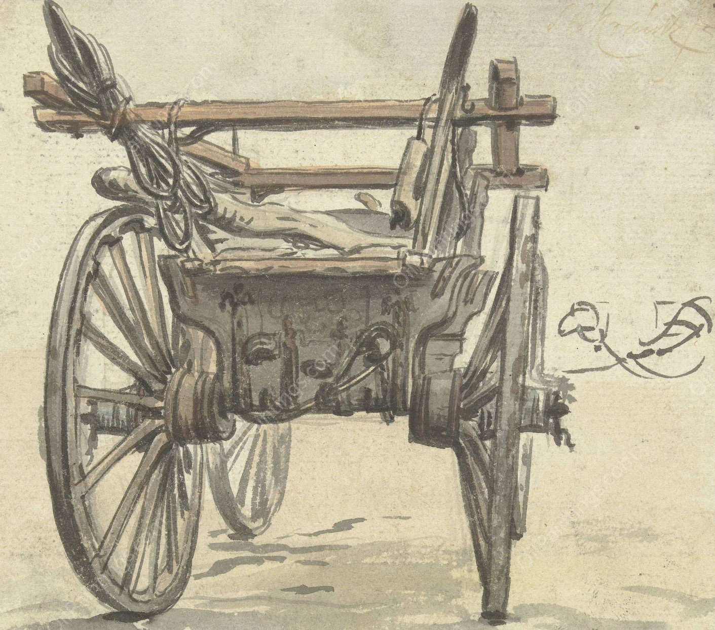 Achterkant van een vierwielige kar  by Simon Andreas Krausz - Hand-Painted Oil Painting Reproduction