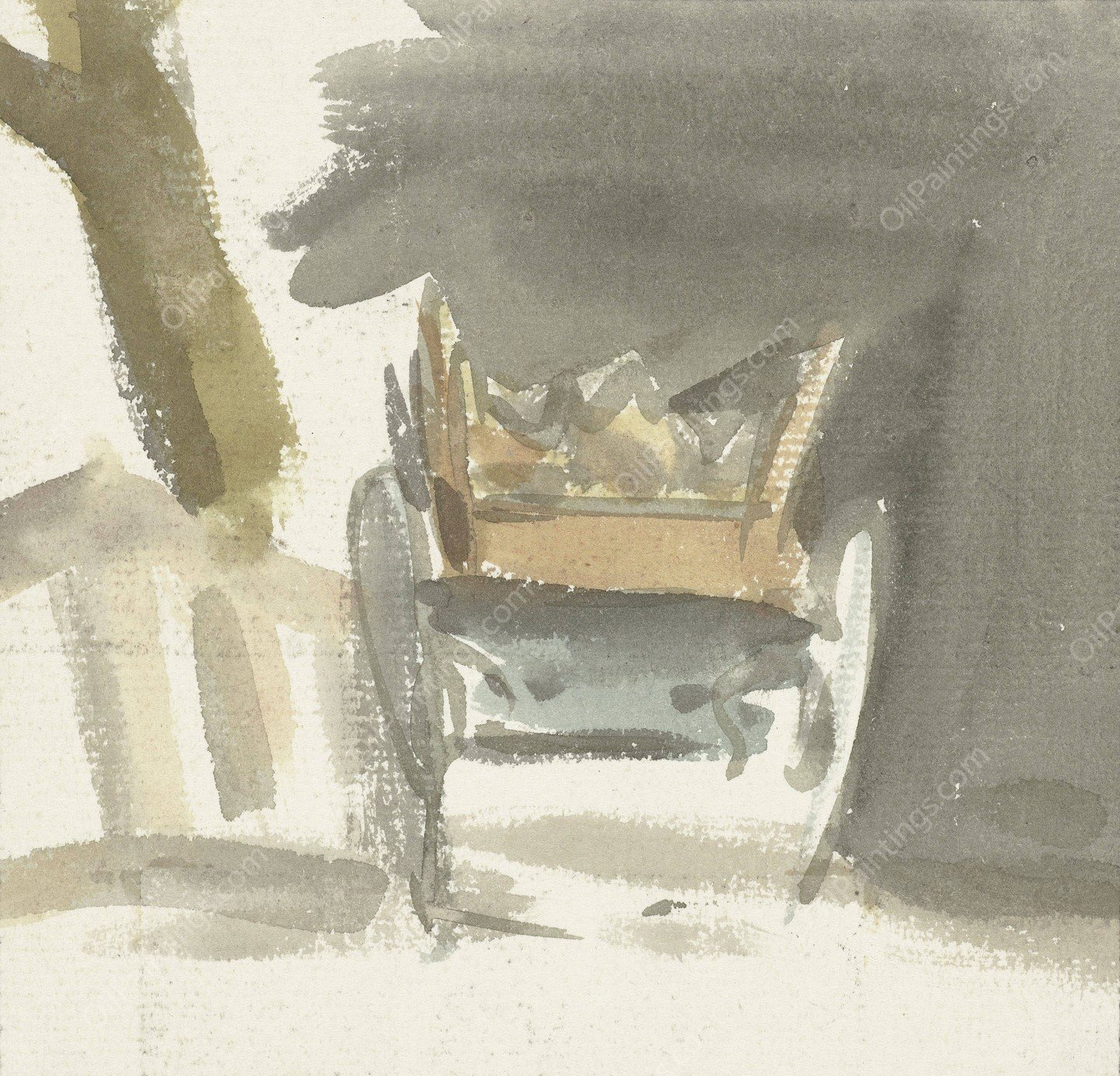 Boerenwagen, van achteren gezien  by Simon Andreas Krausz - Hand-Painted Oil Painting Reproduction