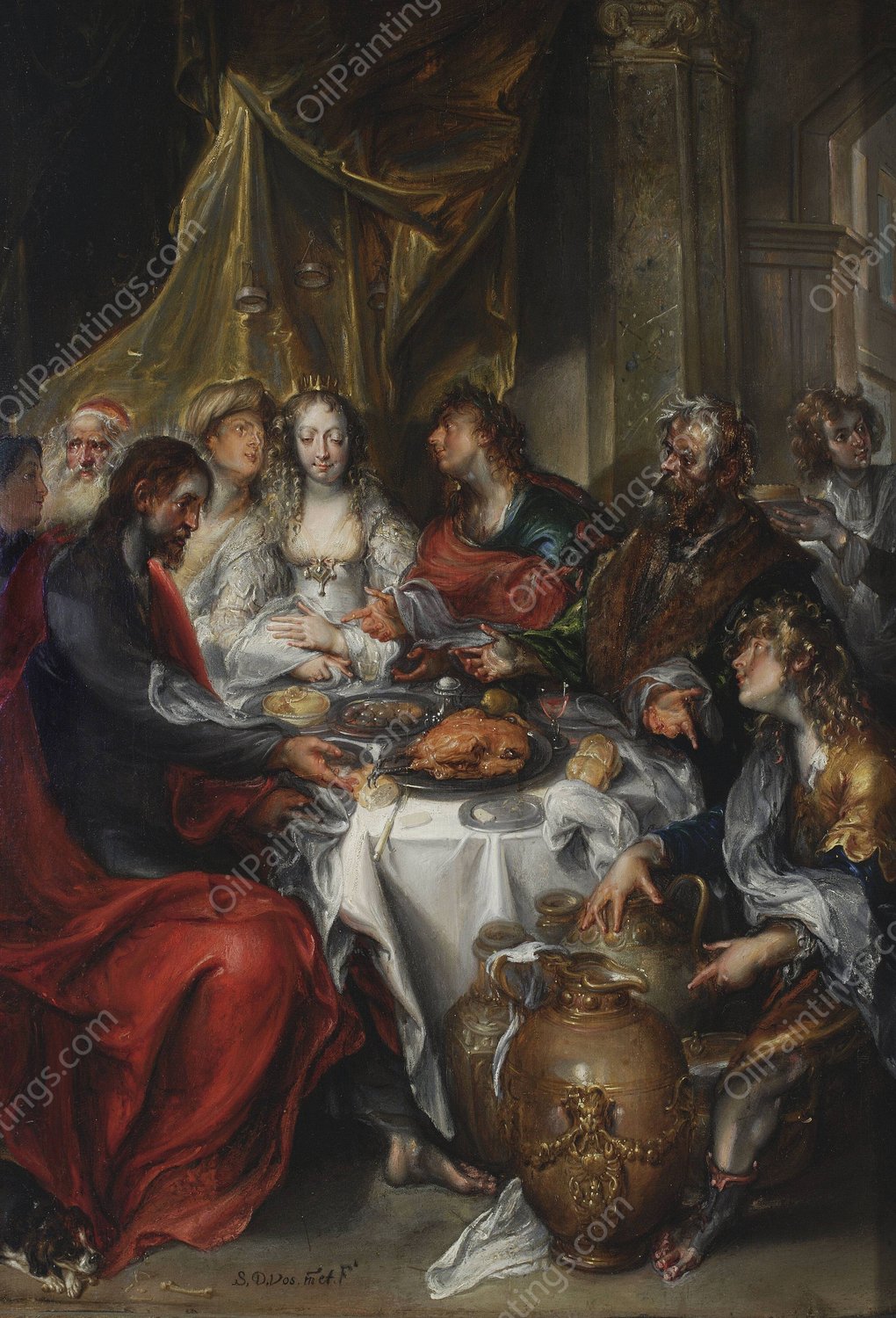 Feast at Cana  by Simon De Vos - Hand-Painted Oil Painting Reproduction