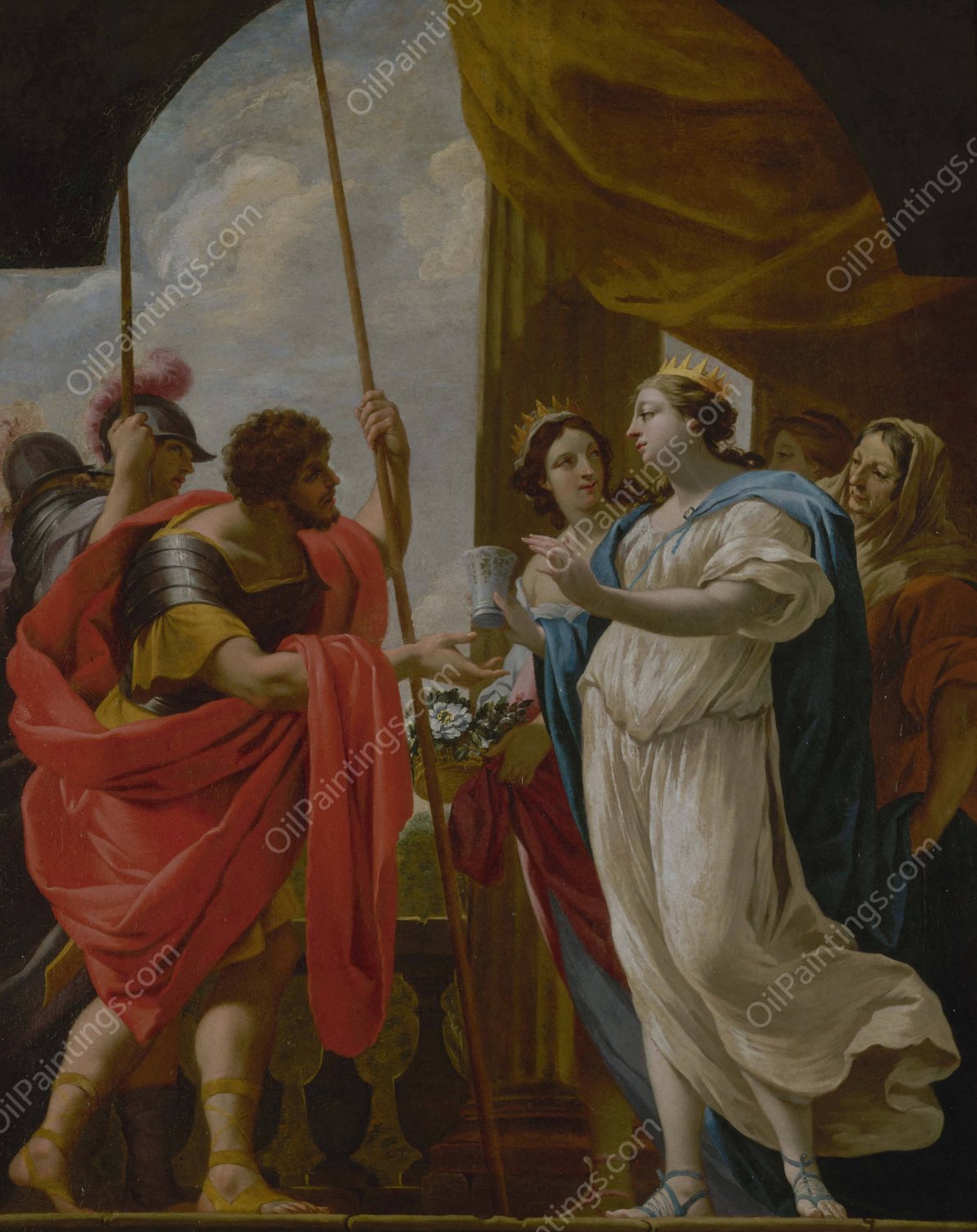 Helene offrant a Menelas la potion de la reine Polydamne  by Simon Vouet - Hand-Painted Oil Painting Reproduction