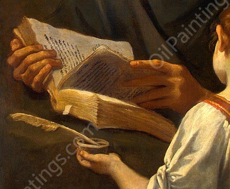 Saint Matthew and the Angel Detail by Simone Cantarini - Hand-Painted Oil Painting Reproduction