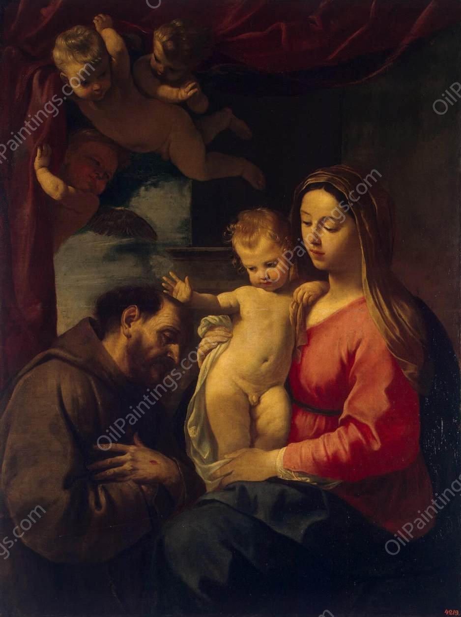 Virgin and Child with St Francis of Assisi by Simone Cantarini - Hand-Painted Oil Painting Reproduction