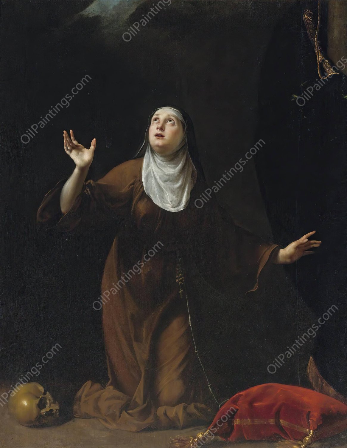 A Nun Saint by Simone Pignoni - Hand-Painted Oil Painting Reproduction