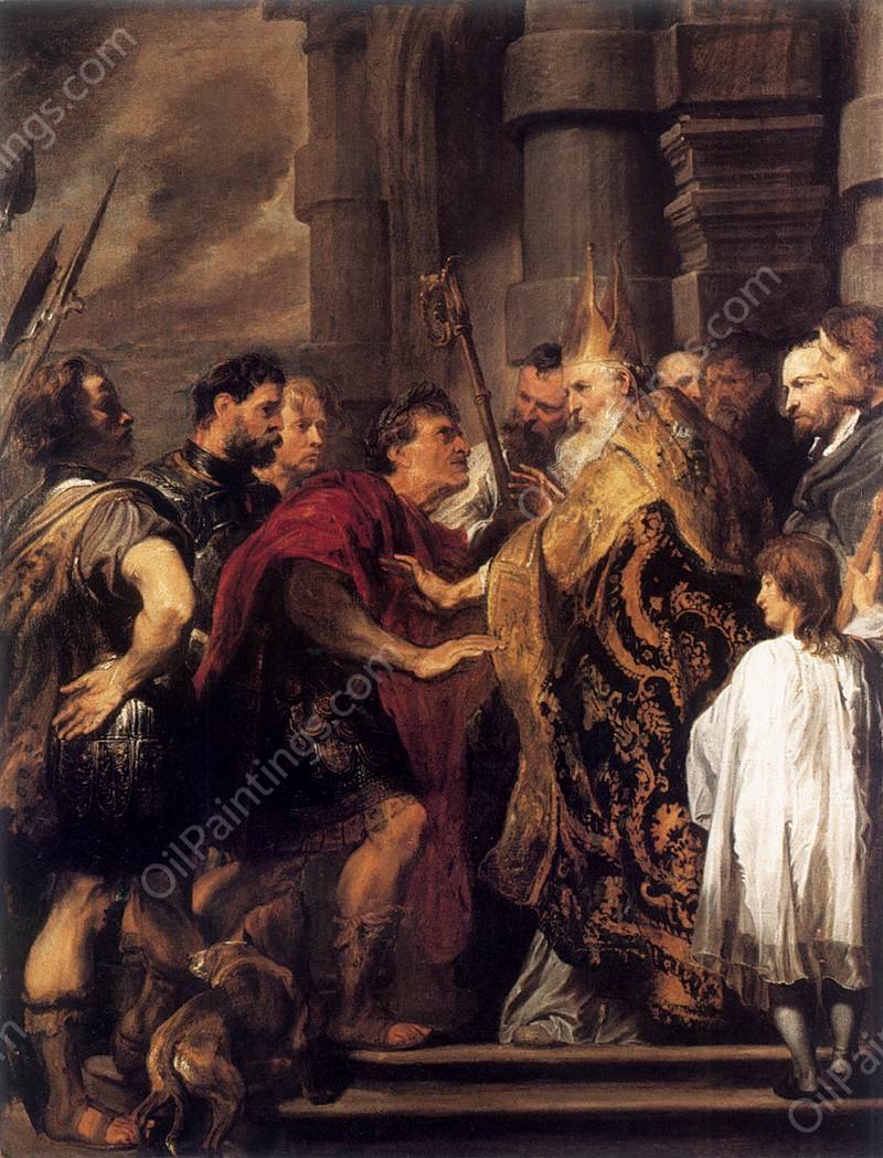 Emperor Theodosius Forbidden by St Ambrose To Enter Milan Cathedral by Sir Anthony Van Dyck - Hand-Painted Oil Painting Reproduction