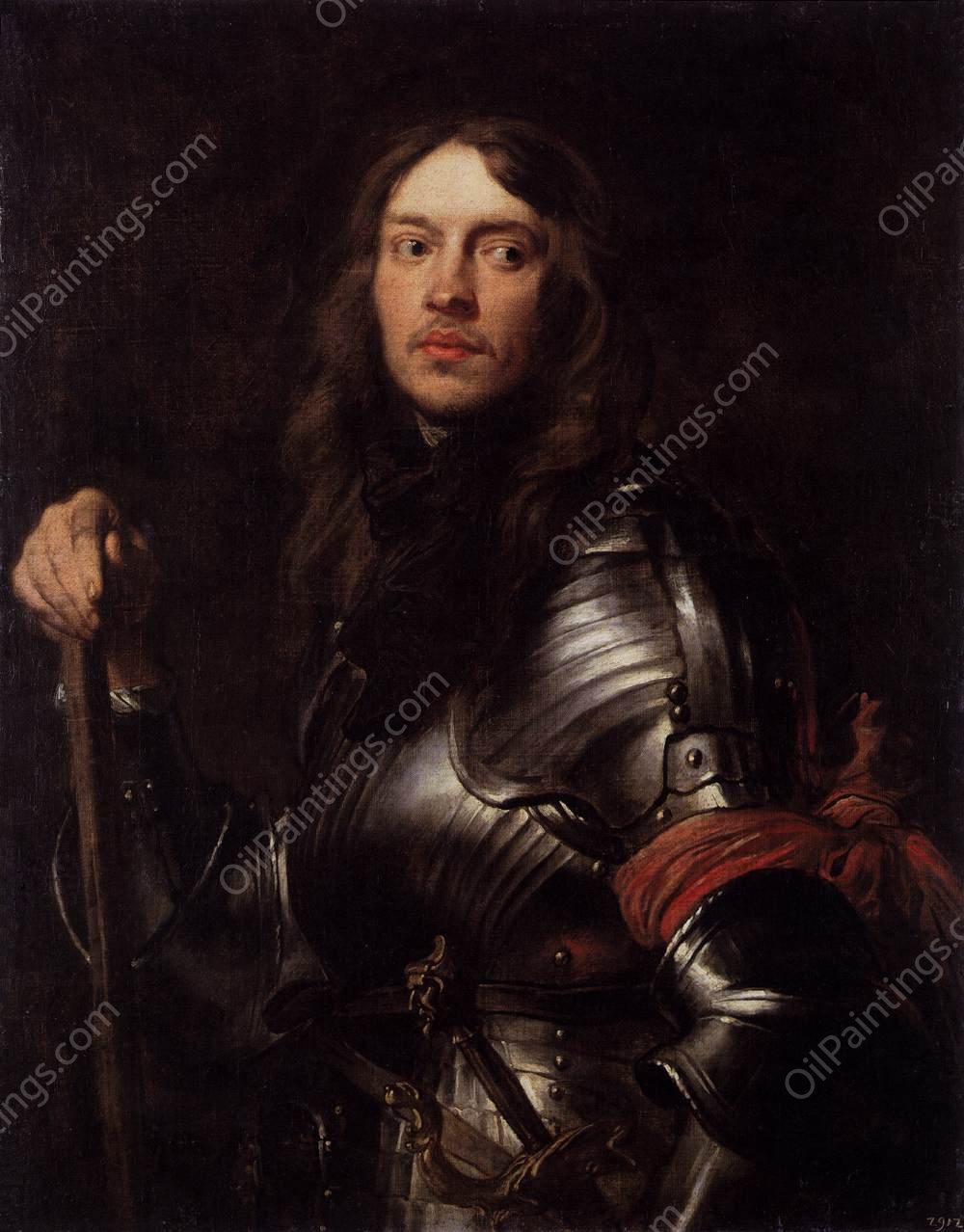 Portrait of a Man in Armour with Red Scarf by Sir Anthony Van Dyck - Hand-Painted Oil Painting Reproduction