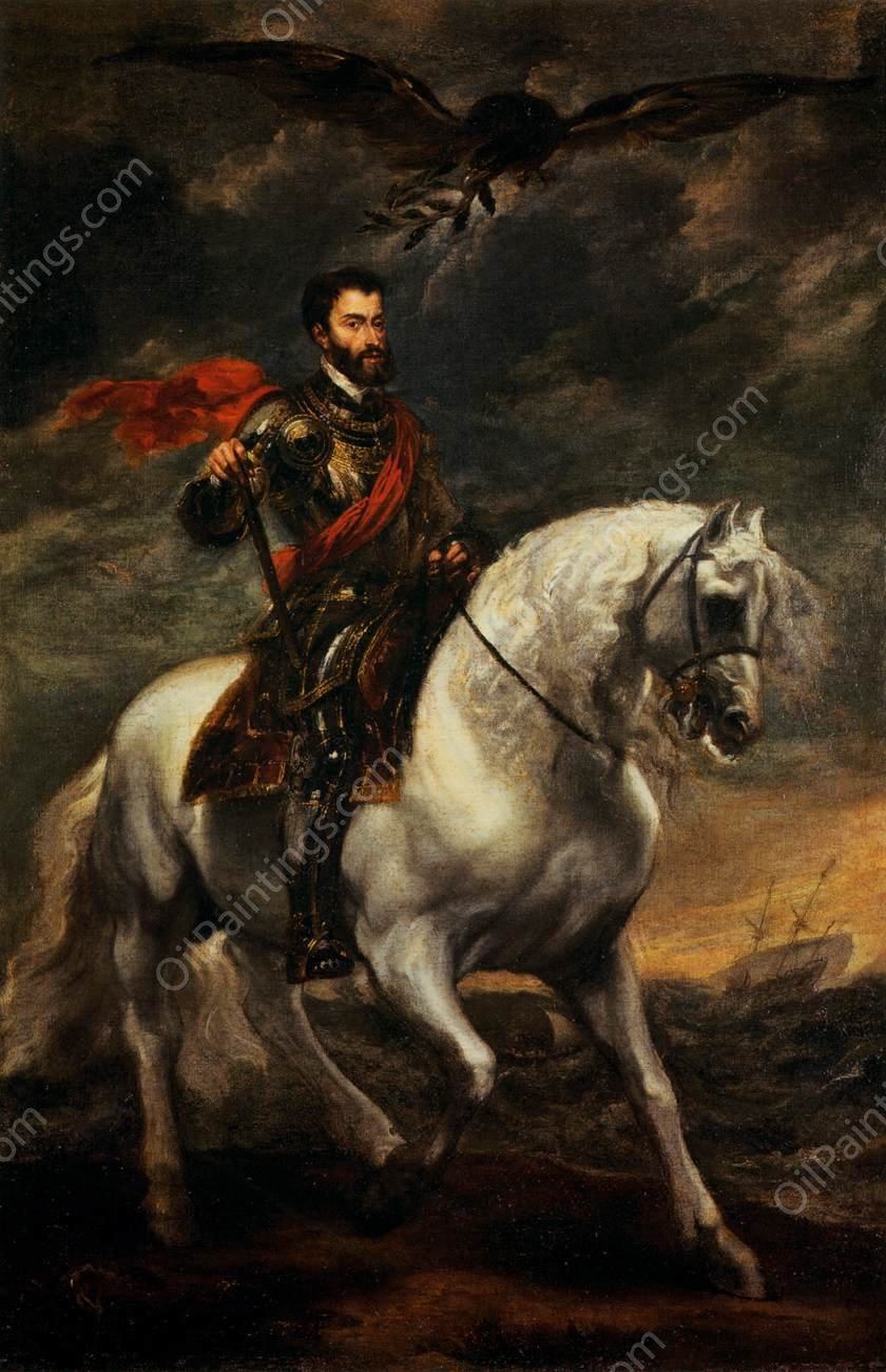 Portrait of Charles V on Horseback by Sir Anthony Van Dyck - Hand-Painted Oil Painting Reproduction