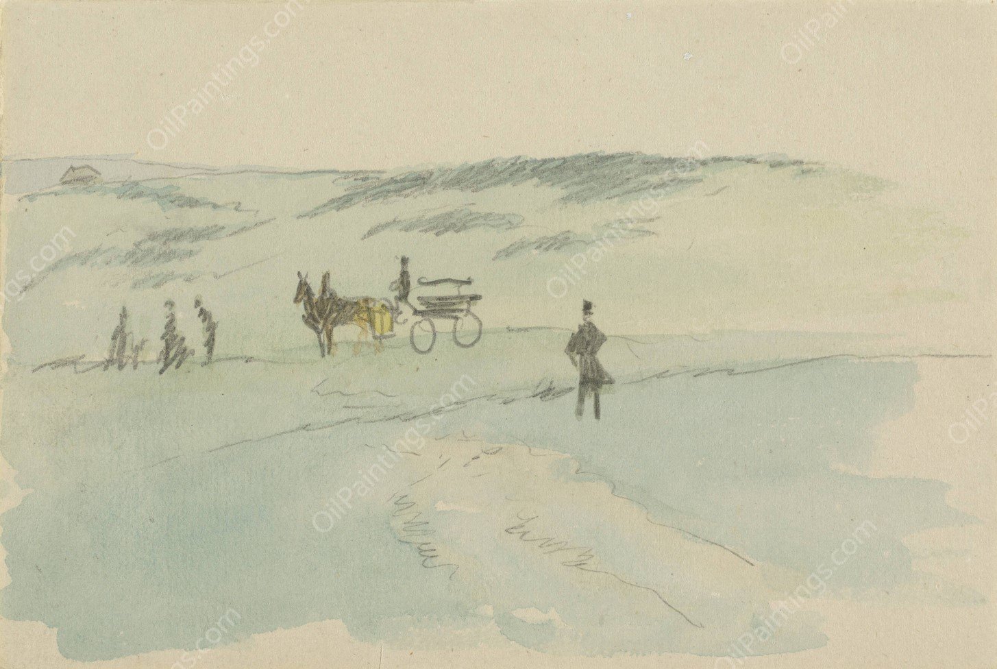 Landscape with Figures and a Carriage by Sir David Wilkie - Hand-Painted Oil Painting Reproduction