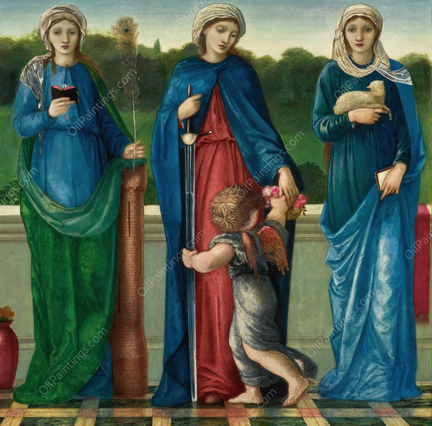 St Barbara, St Dorothy And St Agnes by Sir Edward Coley Burne-Jones - Hand-Painted Oil Painting Reproduction