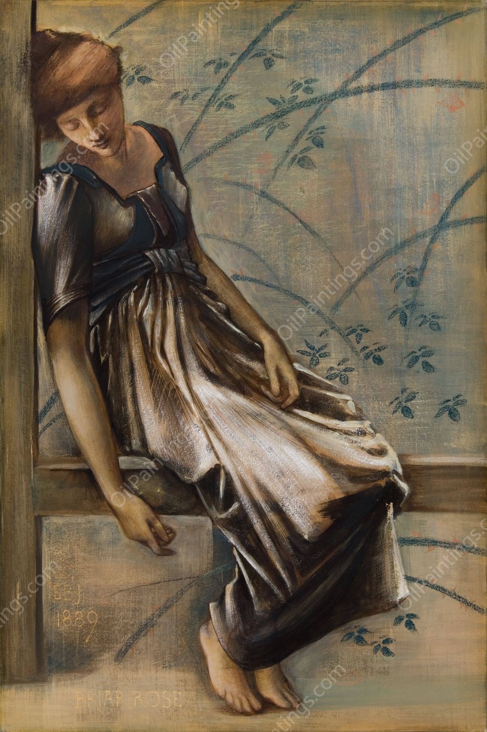 The Briar Rose Series - Study for 'The Garden Court' III  by Sir Edward Coley Burne-Jones - Hand-Painted Oil Painting Reproduction