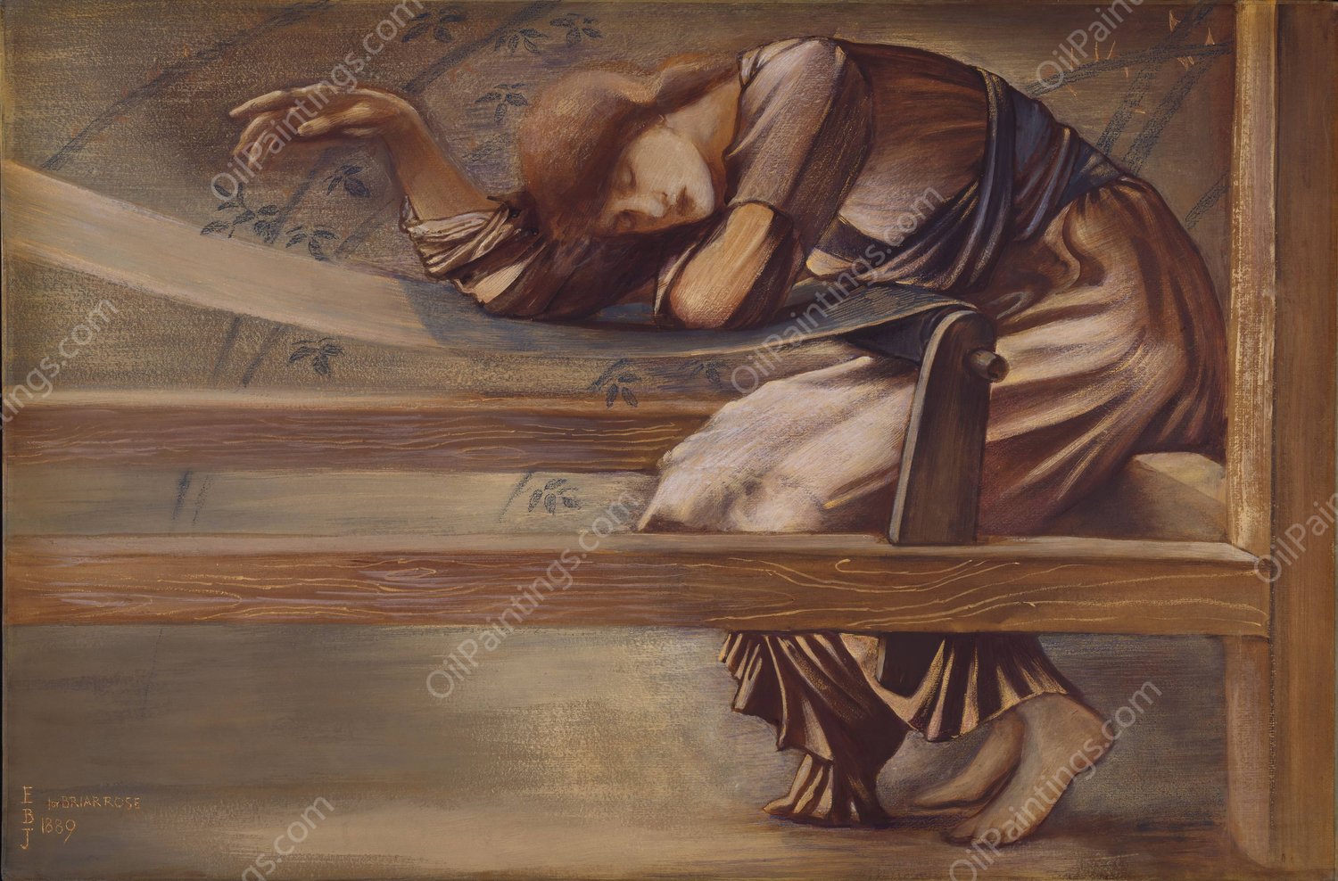 The Briar Rose Series - Study for 'The Garden Court' by Sir Edward Coley Burne-Jones - Hand-Painted Oil Painting Reproduction
