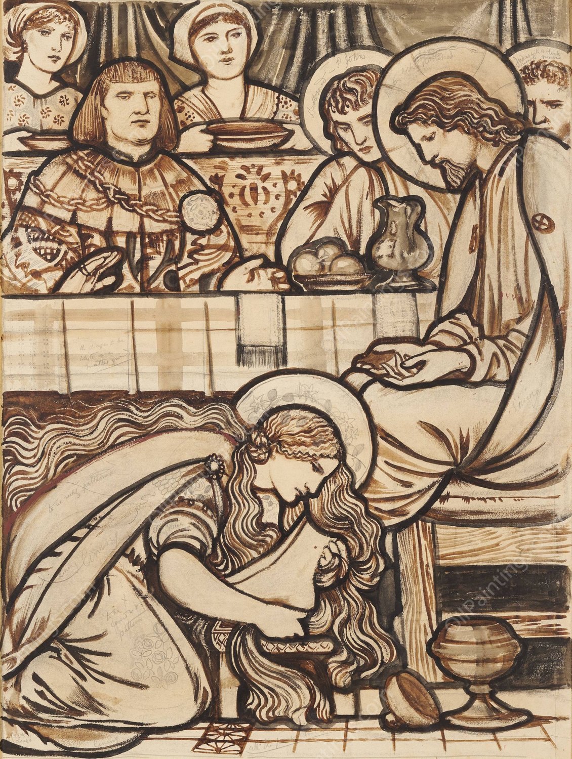 The Magdalen anointing Christ's Feet  by Sir Edward Coley Burne-Jones - Hand-Painted Oil Painting Reproduction