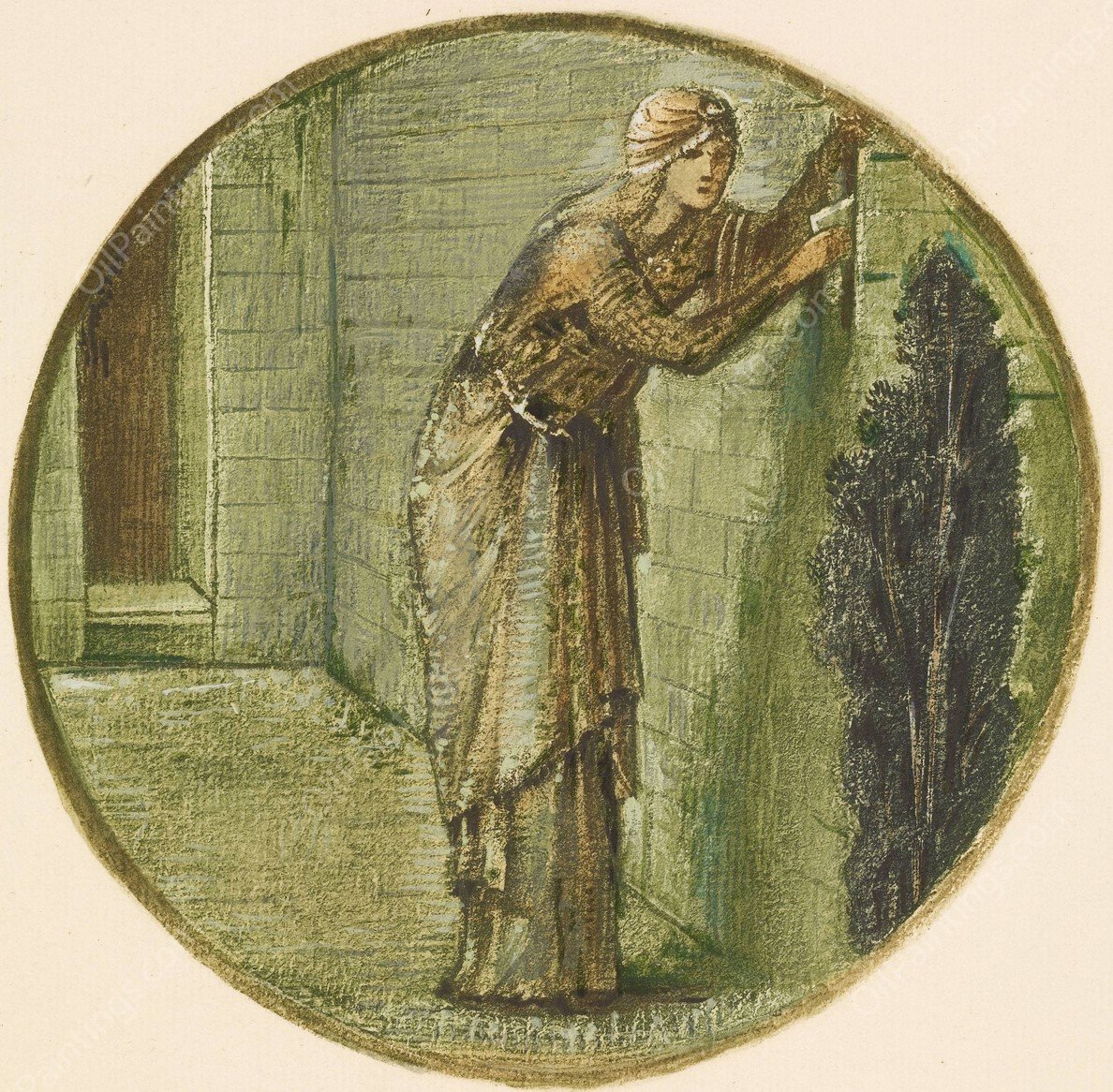 Wall Tryst  by Sir Edward Coley Burne-Jones - Hand-Painted Oil Painting Reproduction