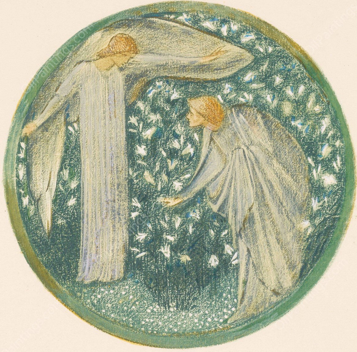 White Garden  by Sir Edward Coley Burne-Jones - Hand-Painted Oil Painting Reproduction