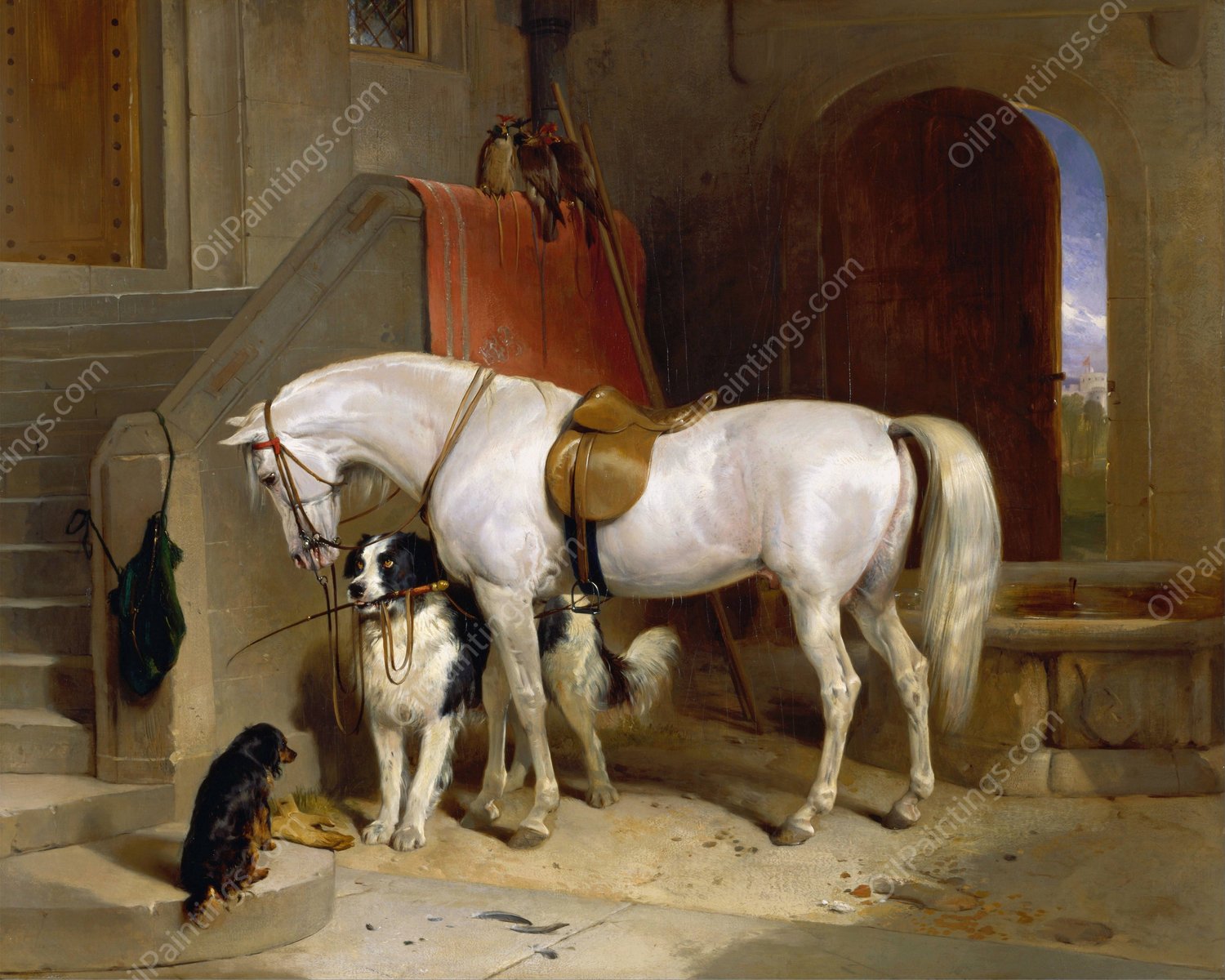 Favourites, the Property of H.R.H. Prince George of Cambridge  by Sir Edwin Henry Landseer - Hand-Painted Oil Painting Reproduction