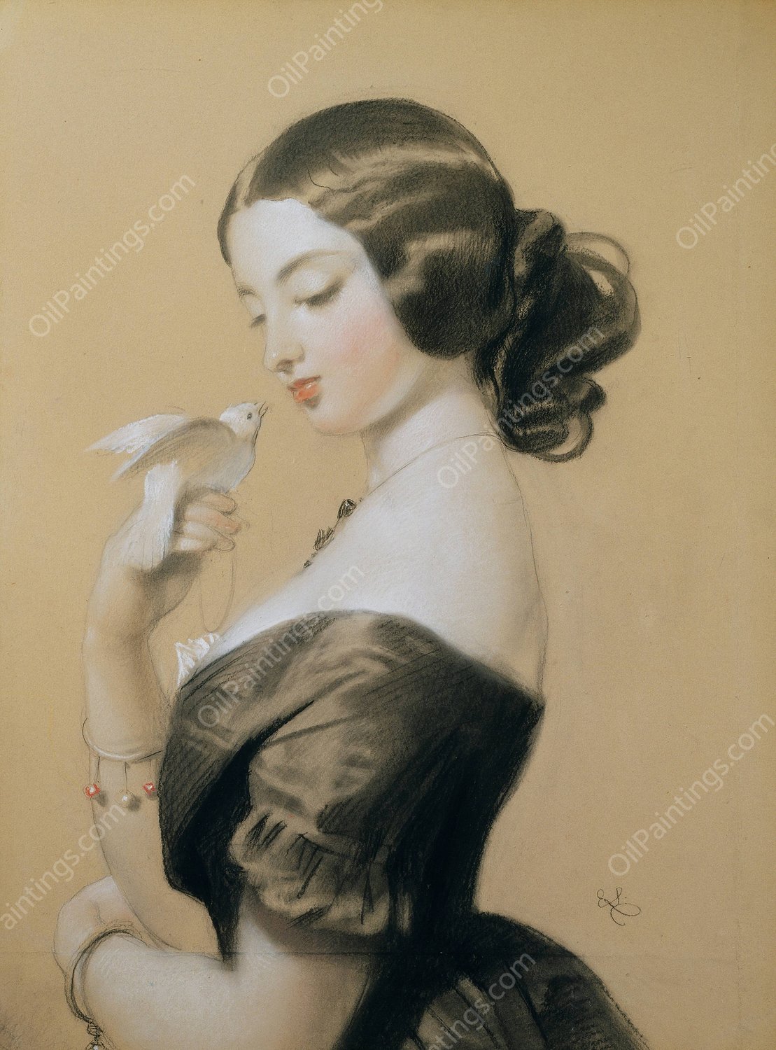 Miss Ellen Power  by Sir Edwin Henry Landseer - Hand-Painted Oil Painting Reproduction