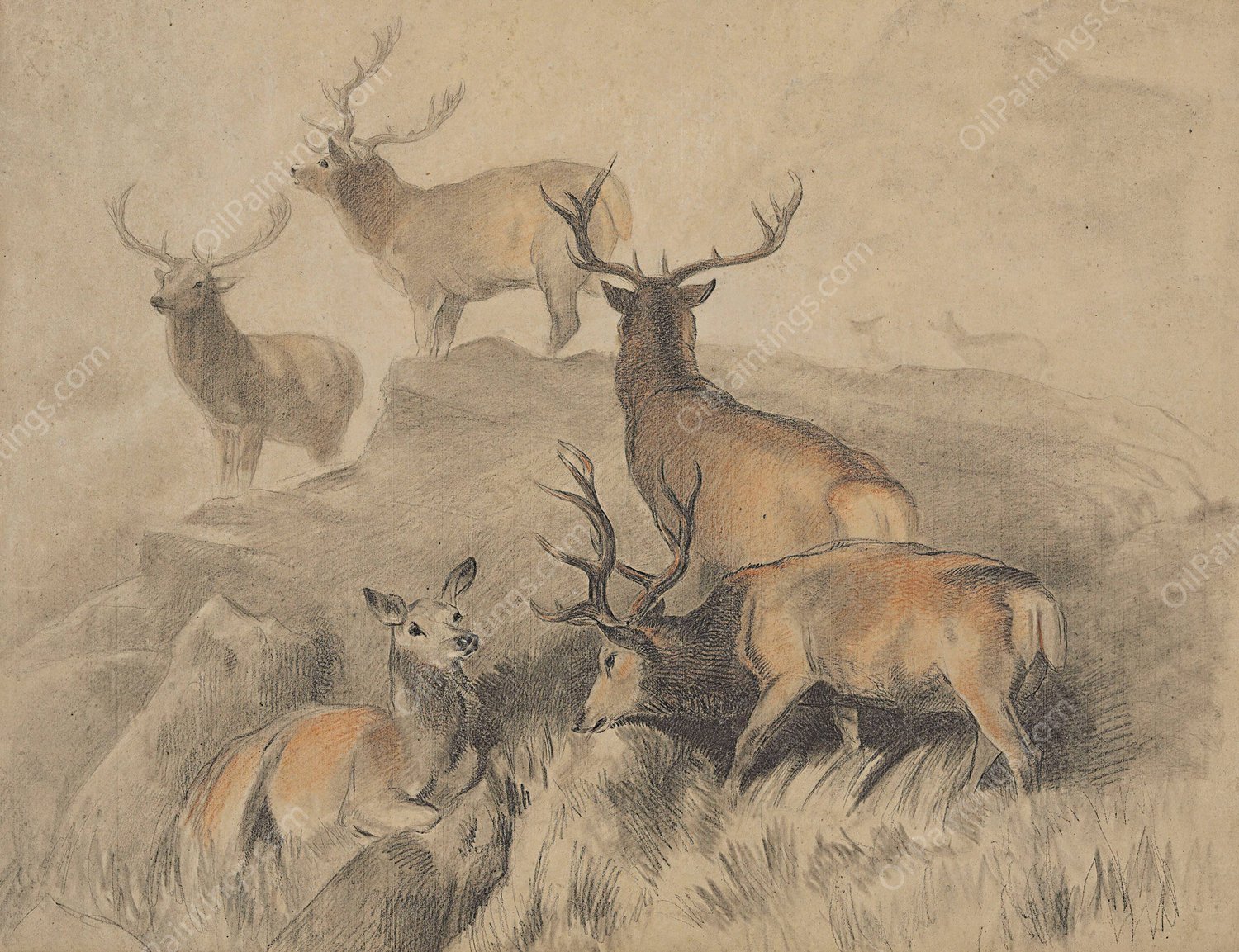 Some of the best harts in the forest by Sir Edwin Henry Landseer - Hand-Painted Oil Painting Reproduction