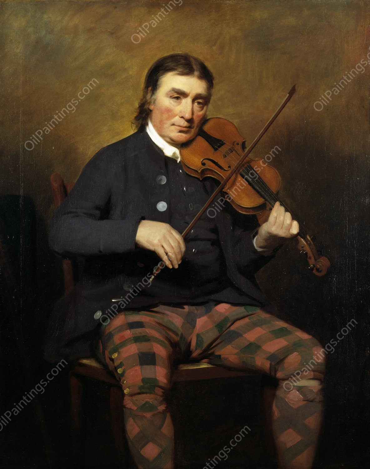 Niel Gow, 1727 - 1807. Violinist and Composer  by Sir Henry Raeburn - Hand-Painted Oil Painting Reproduction