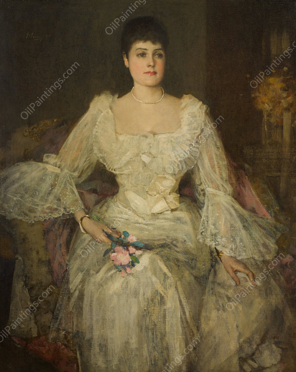 A Lady in White  by Sir John Lavery - Hand-Painted Oil Painting Reproduction