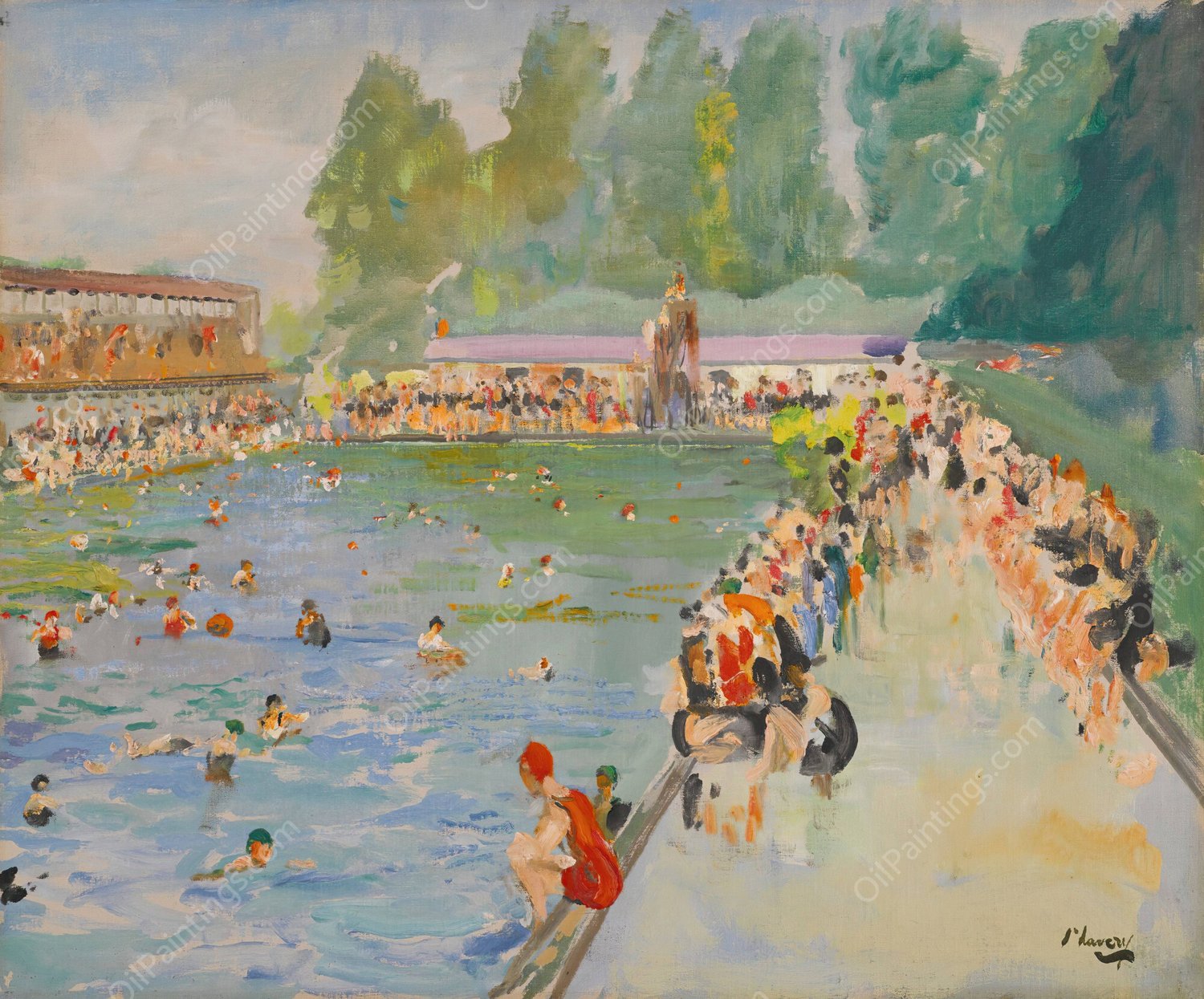 Chiswick Baths by Sir John Lavery - Hand-Painted Oil Painting Reproduction