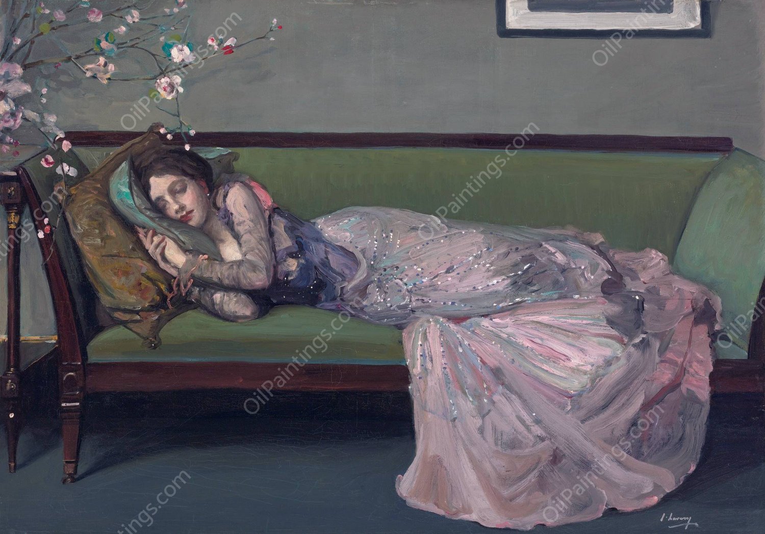 The Green Sofa by Sir John Lavery - Hand-Painted Oil Painting Reproduction