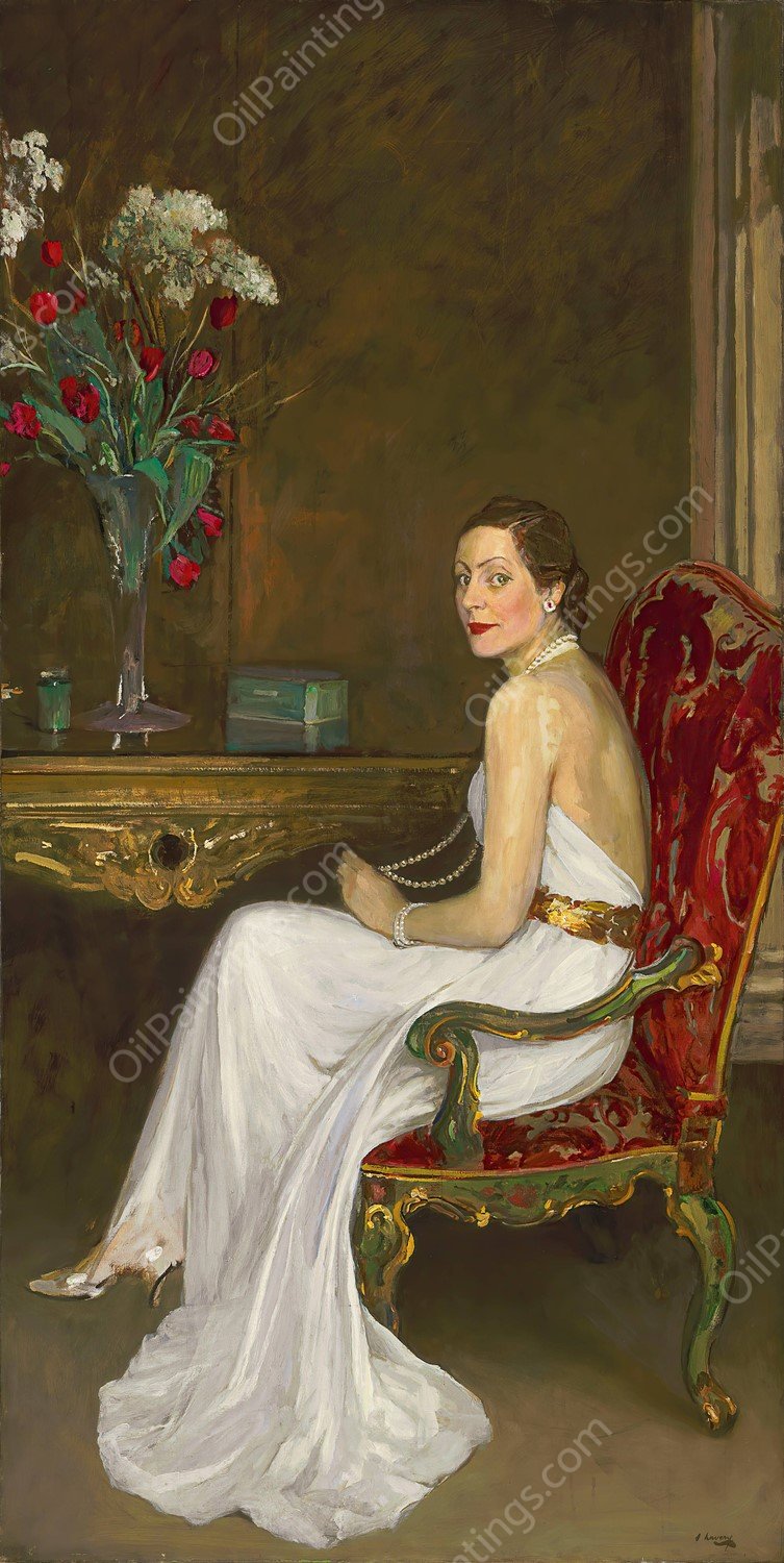 The Lady in White, Viscountess Wimborne  by Sir John Lavery - Hand-Painted Oil Painting Reproduction