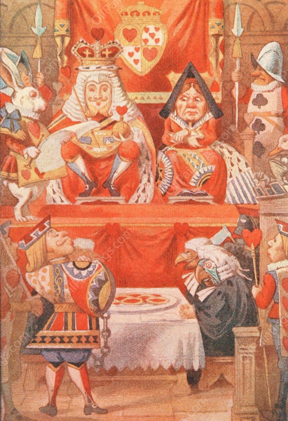 The King and Queen of Hearts were seated on their throne  by Sir John Tenniel - Hand-Painted Oil Painting Reproduction
