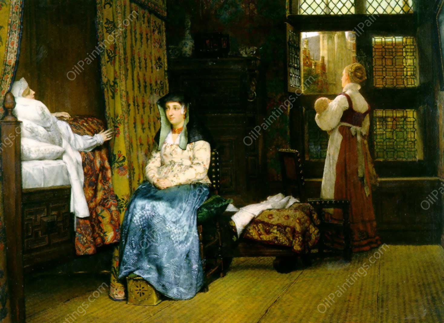 A Birth Chamber, Seventeenth Century by Sir Lawrence Alma-Tadema - Hand-Painted Oil Painting Reproduction