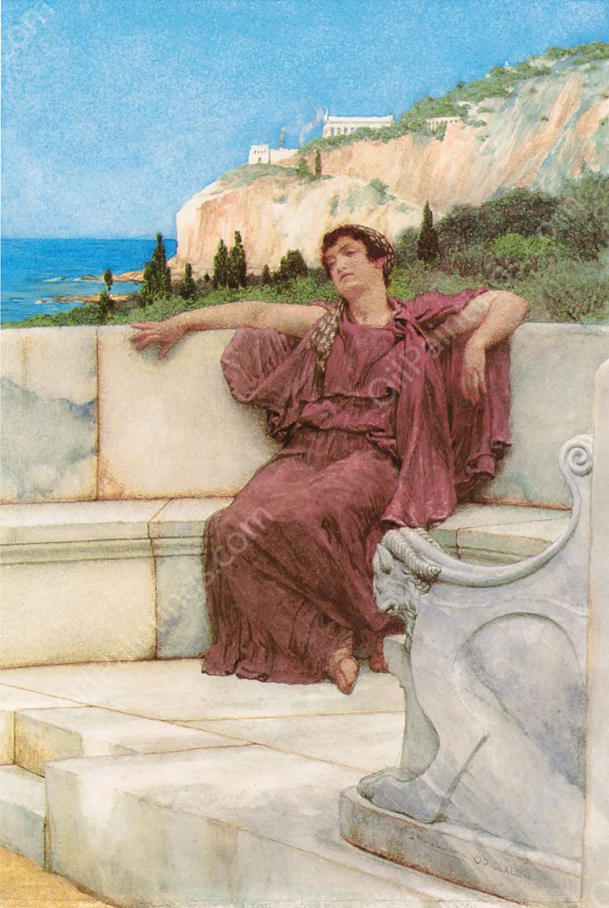 A Female Figure Resting also known as Dolce far Niente by Sir Lawrence Alma-Tadema - Hand-Painted Oil Painting Reproduction