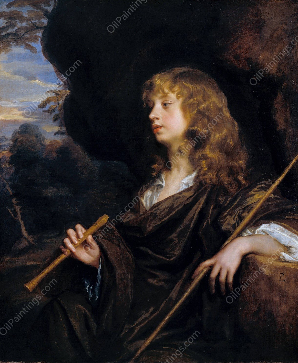 A Boy as a Shepherd  by Sir Peter Lely - Hand-Painted Oil Painting Reproduction