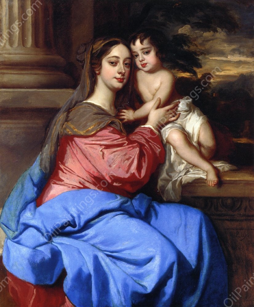 Portrait of Barbara Villiers, Countess of Castelmaine, later Duchess of Cleveland, with her Son, Charles Fitzroy, leter Duke of Cleveland and Southampson by Sir Peter Lely - Hand-Painted Oil Painting Reproduction