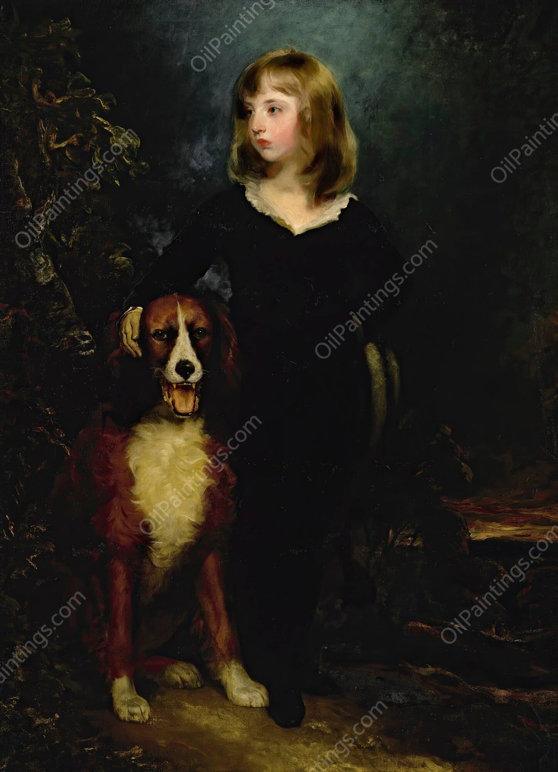 Portrait of a Boy, Full-Length, Standing In a Landscape With His Dog, Said To Be Master Arbuthnot by Sir Thomas Lawrence - Hand-Painted Oil Painting Reproduction
