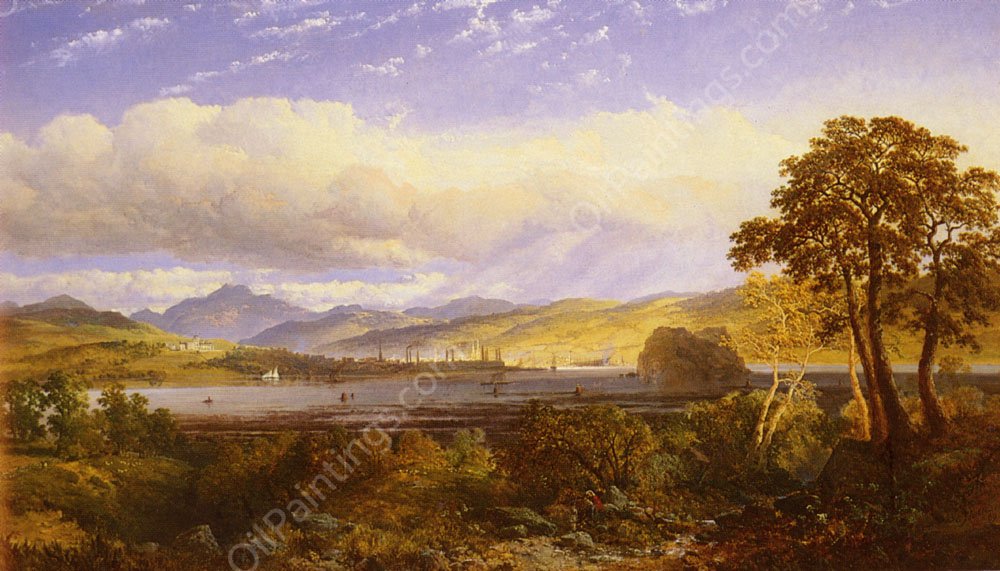 A View of Dumbarton from the Clyde River, with Ben Lomond Beyond by Snr. Niemann - Hand-Painted Oil Painting Reproduction